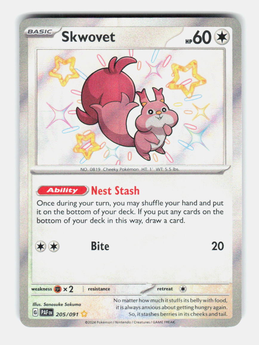 Skwovet 205/091 Shiny Rare Paldean Fates Pokemon Holo Near Mint