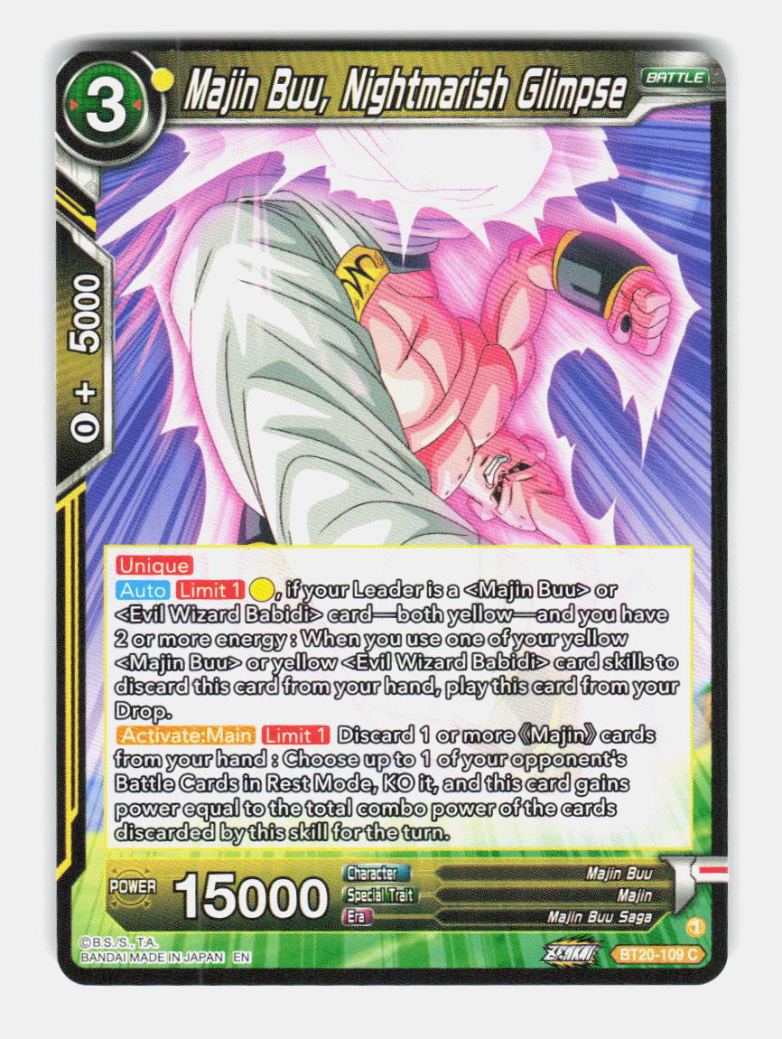Majin Buu, Nightmarish Glimpse BT20-109 Power Absorbed Dragon Ball Super NM