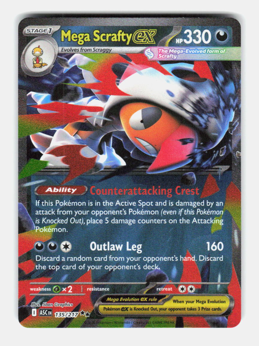 Mega Scrafty ex 135/217 Double Rare Ascended Heroes Pokemon Holo Near Mint