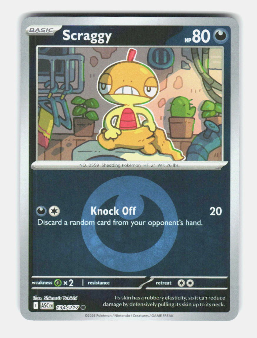 Scraggy (Energy Symbol Pattern) 134/217 Ascended Heroes Pokemon Reverse Holo NM