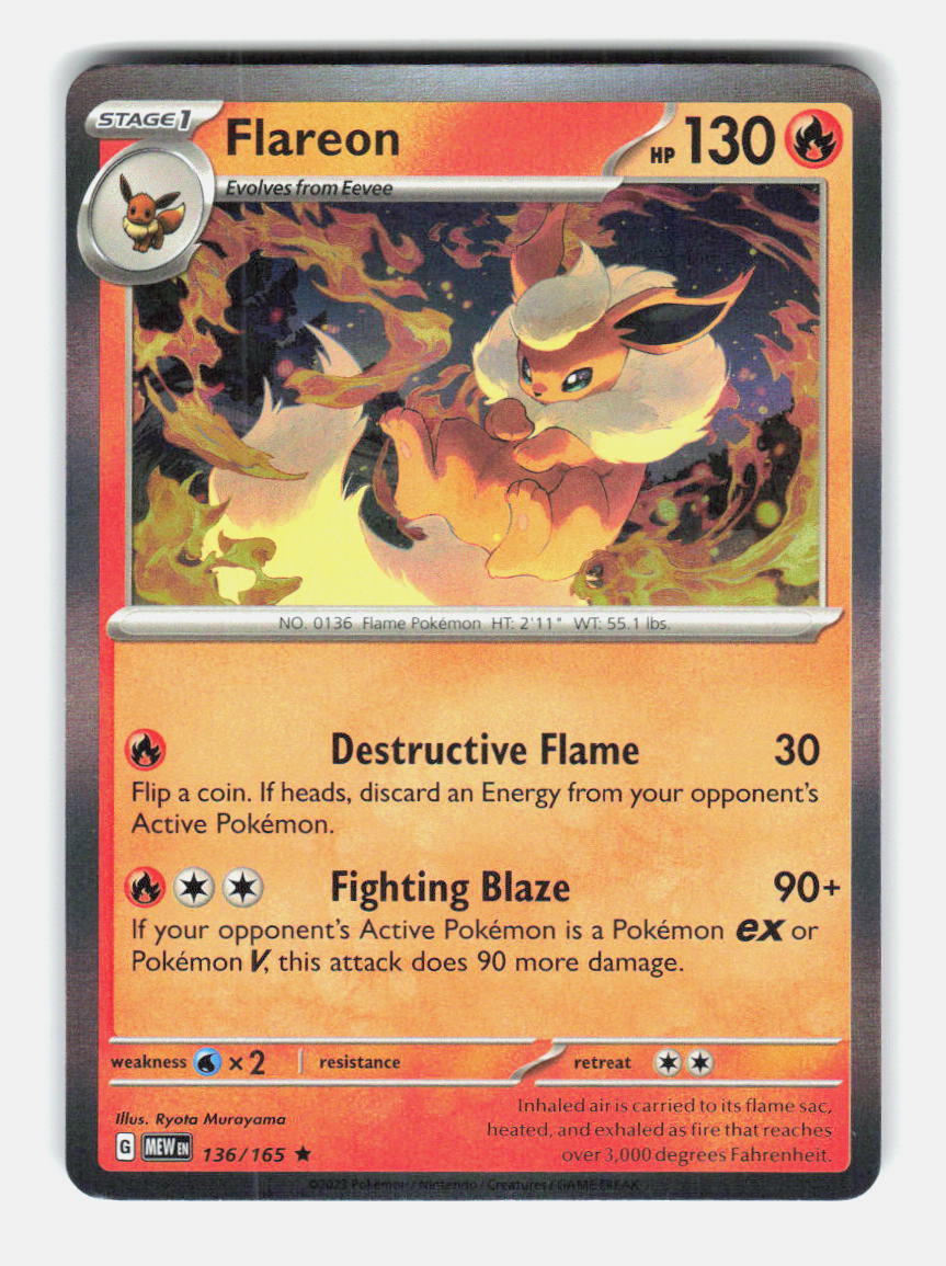 Flareon 136/165 Rare 151 Pokemon Holo Near Mint