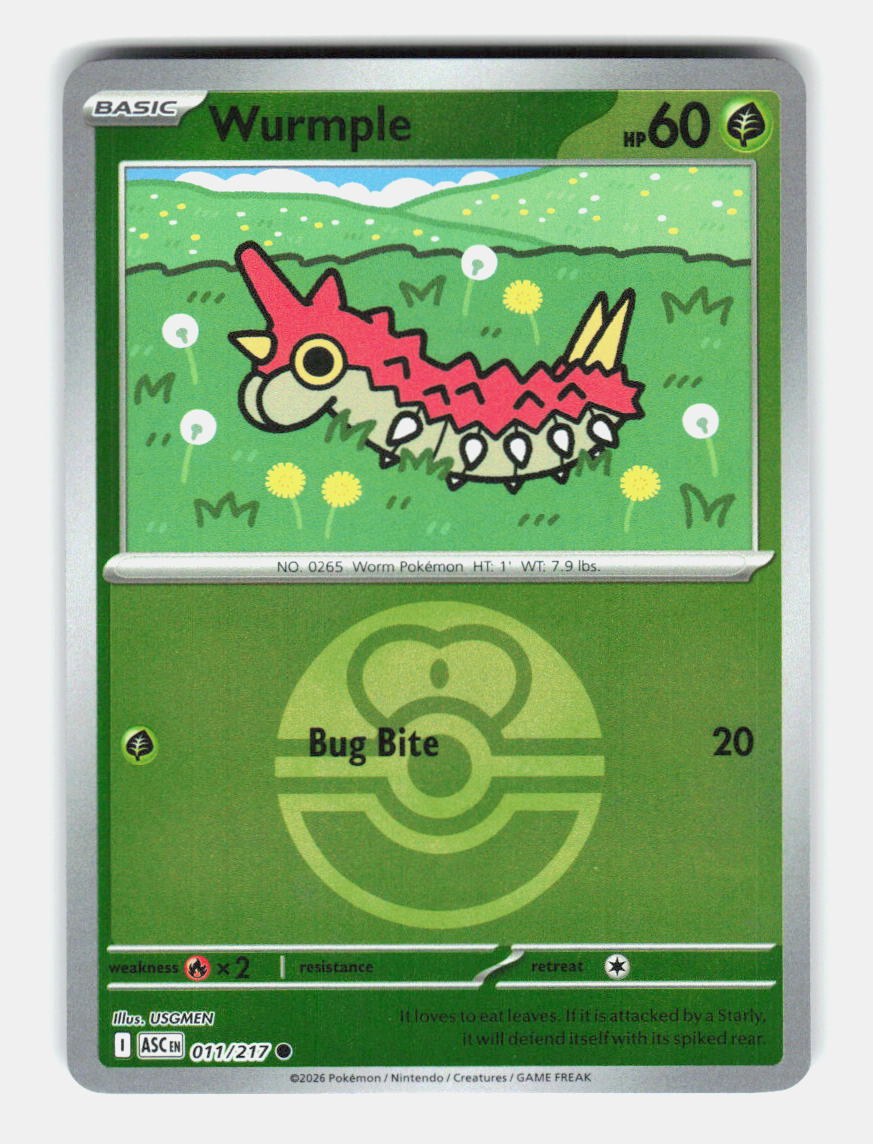 Wurmple (Energy Symbol Pattern) 011/217 Ascended Heroes Pokemon Reverse Holo NM