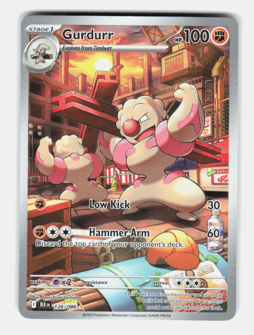 Gurdurr 126/086 Holo Illustration Rare Black Bolt Pokemon Near Mint