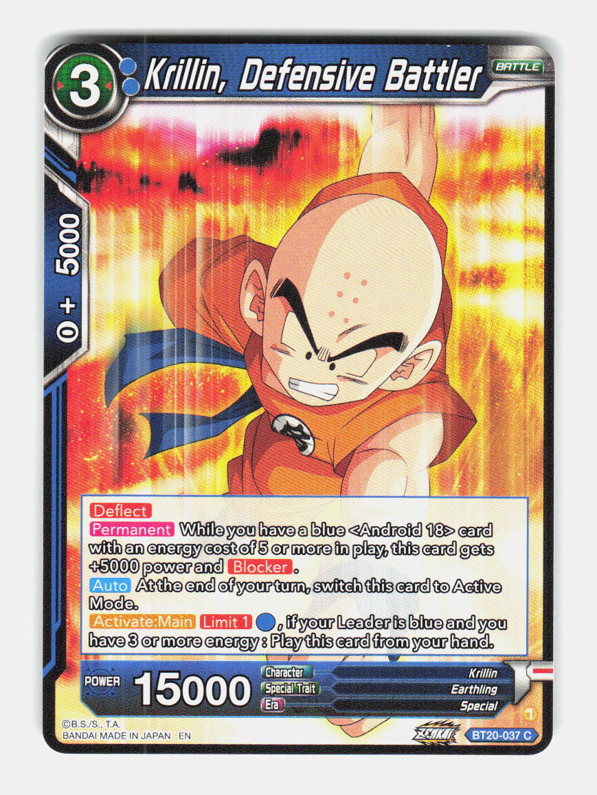 Krillin, Defensive Battler BT20-037 Common Power Absorbed Dragon Ball Super NM