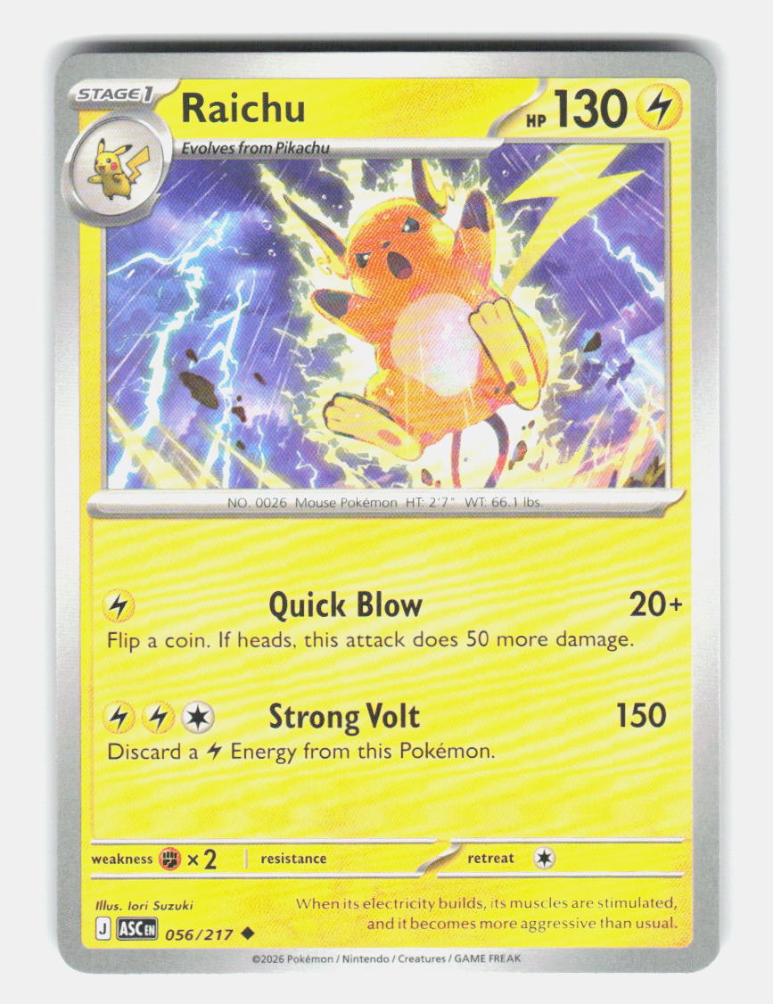 Raichu 056/217 Uncommon Ascended Heroes Pokemon Near Mint