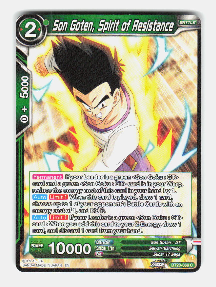 Son Goten, Spirit of Resistance BT20-066 Power Absorbed Dragon Ball Super NM