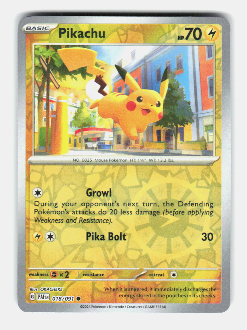 Pikachu 018/091 Common Paldean Fates Pokemon Reverse Holo Near Mint