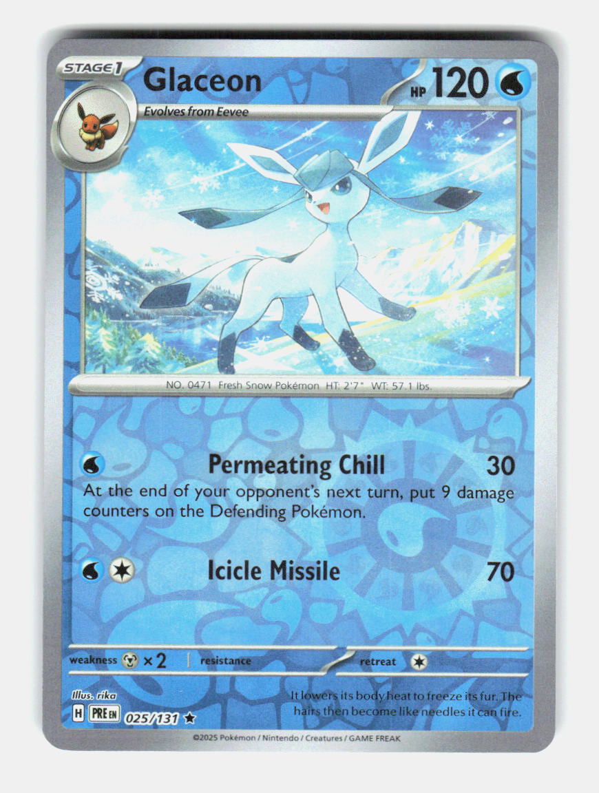 Glaceon (Reverse Holo) 025/131 Rare Prismatic Evolutions Pokemon Near Mint