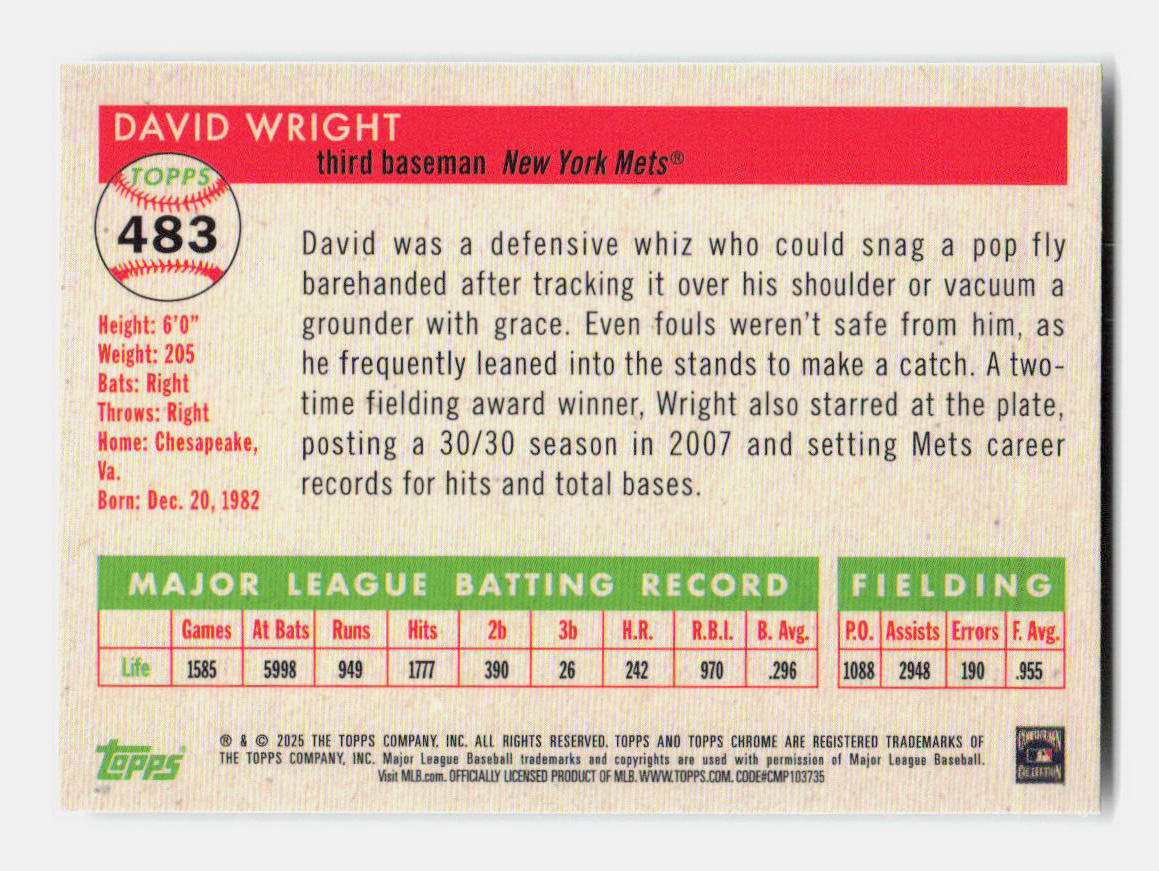 TOPS CHROME PLATINUM 2025 DAVID WRIGHT #483