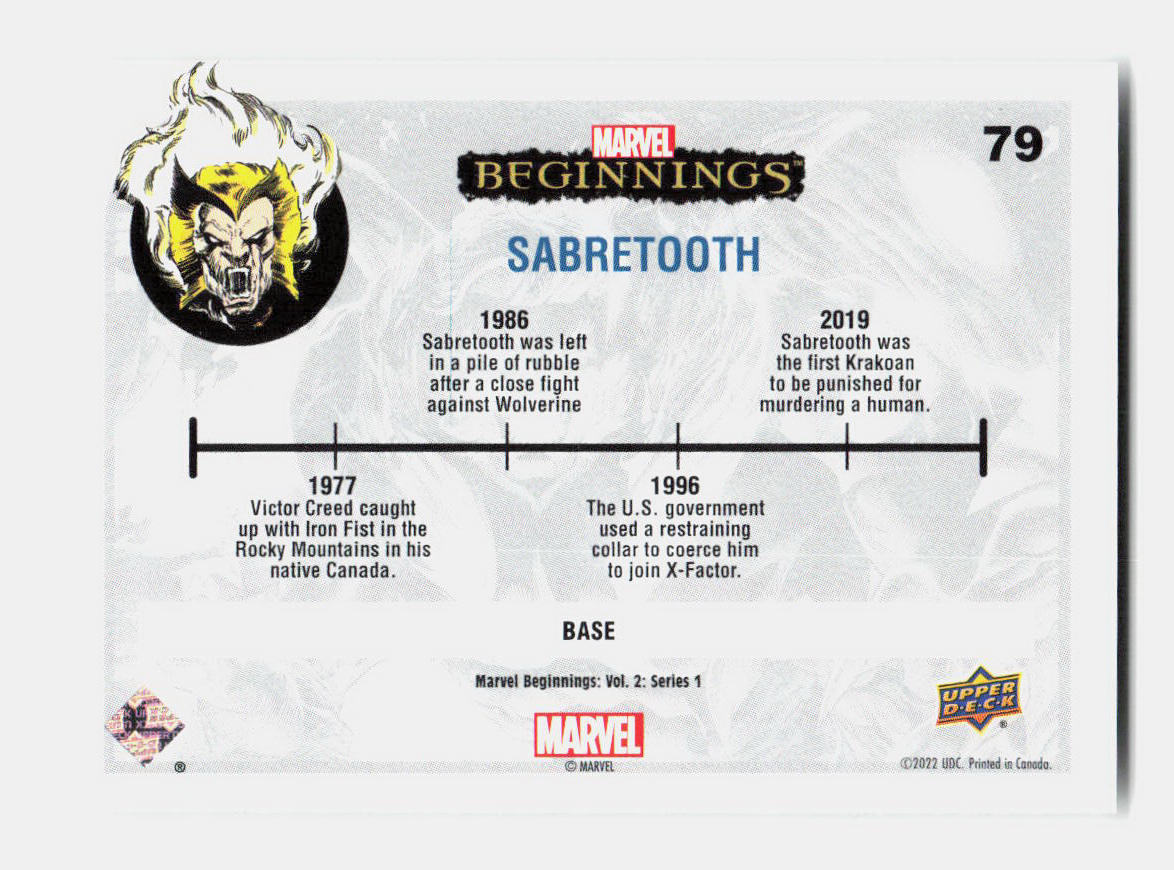 2022 Upper Deck Marvel Beginnings Vol. 2 Series 1 #79 SABRETOOTH