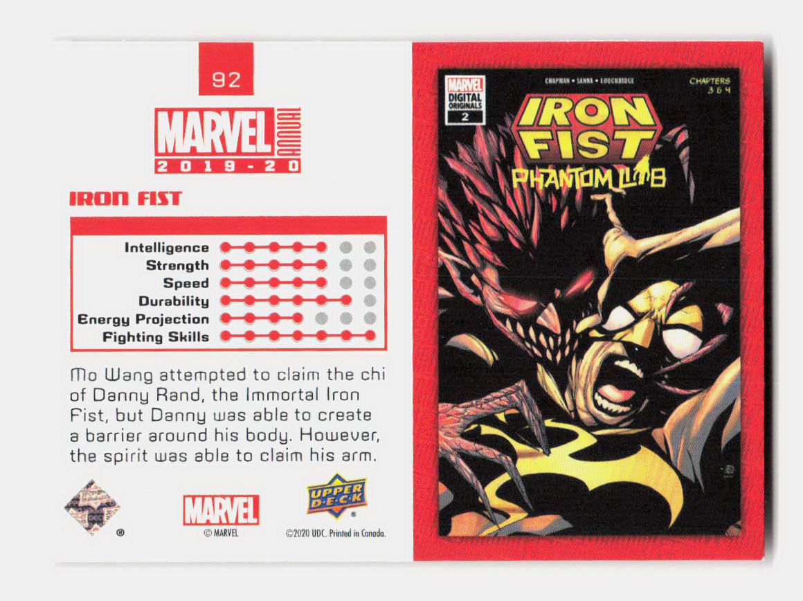 IRON FIST / Marvel Annual 2019-20 BASE Trading Card #92