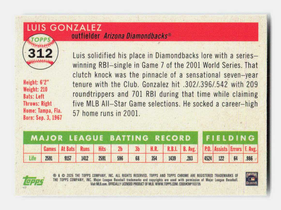 TOPPS CHROME PLATINUM 2025 LUIS GONZALEZ #312