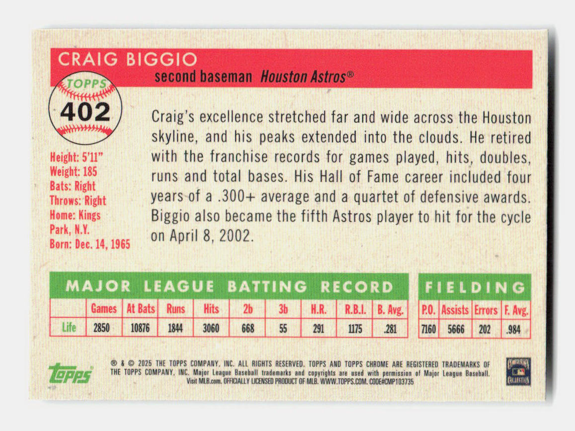 2025 Topps Chrome Platinum Craig Biggio 402