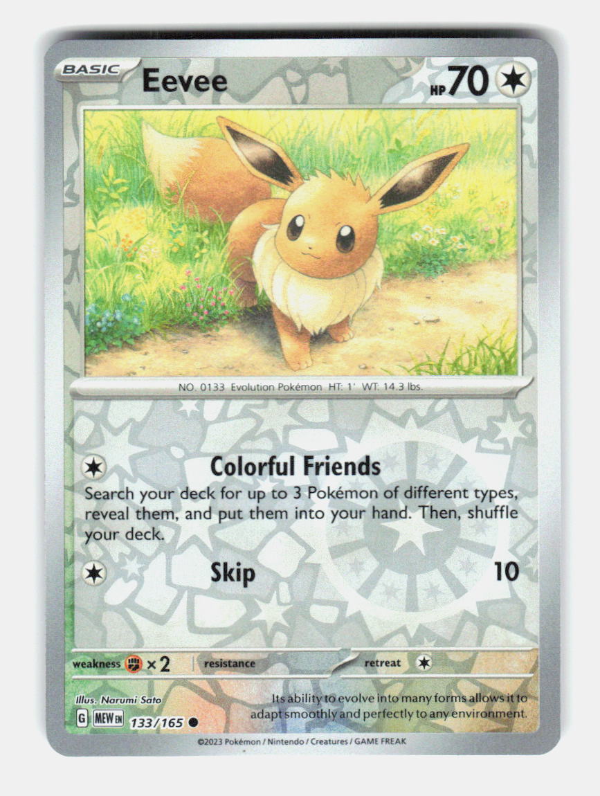 Eevee 133/165 Common 151 Pokemon Reverse Holo Near Mint