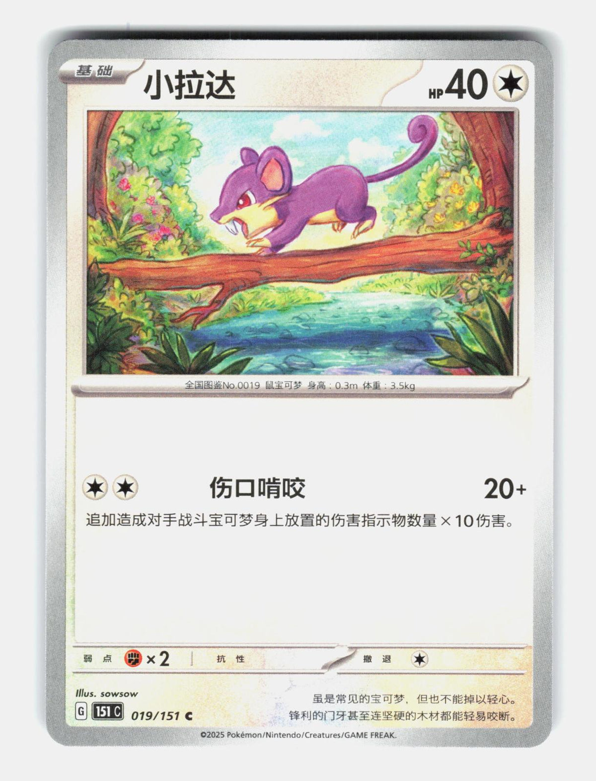 Rattata 019/151 Collect 151 Pokemon Chinese Near Mint
