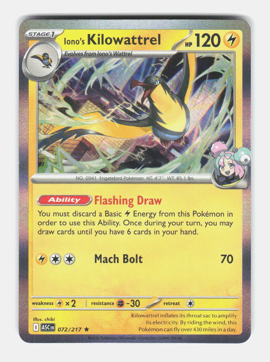 Iono's Kilowattrel 072/217 Rare Ascended Heroes Pokemon Holo Near Mint