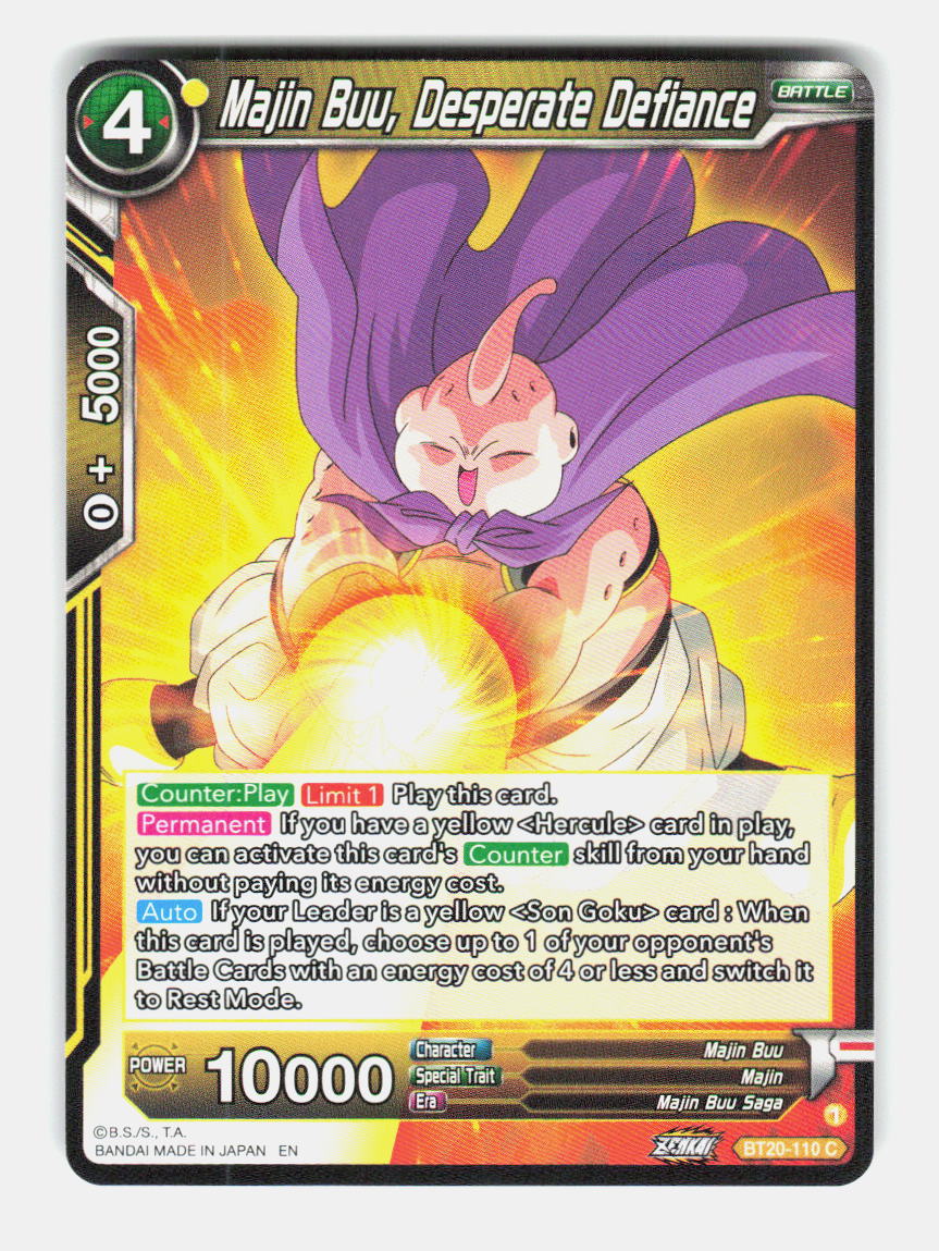 Majin Buu, Desperate Defiance BT20-110 Power Absorbed Dragon Ball Super NM