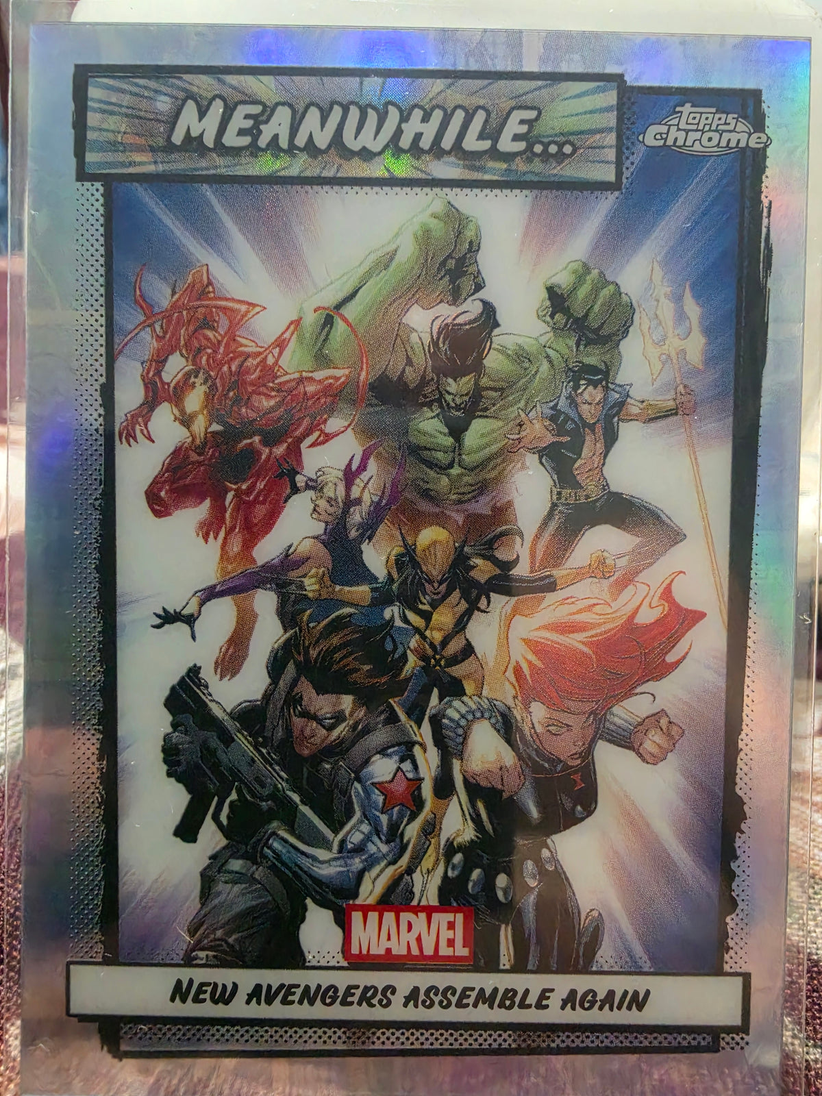 2026 Topps Chrome Marvel Comics "Meanwhile..." New Avengers Assemble Again (#MW-07)